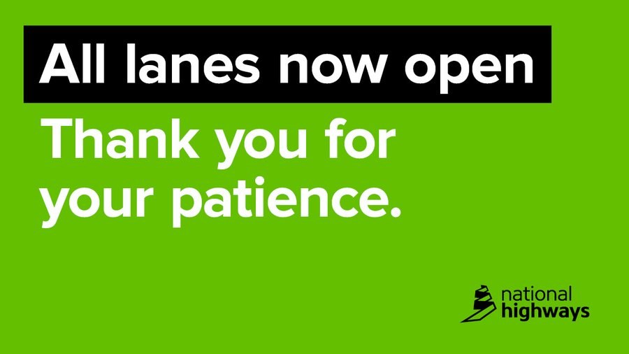 All lanes have reopened following an earlier collision.