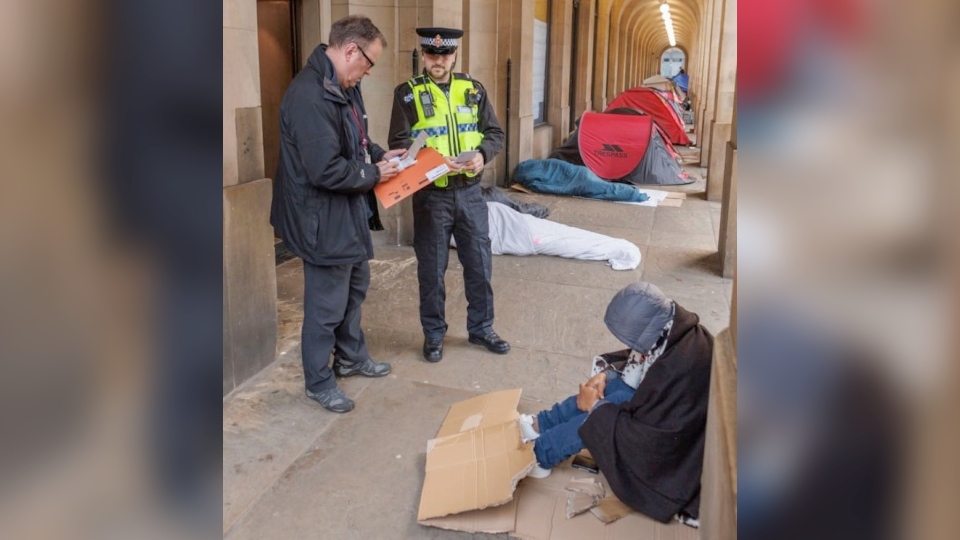 Police engage with growing numbers of rough sleepers camped outside Town Hall