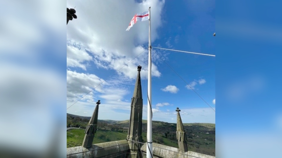 New St George's Day flag flies proudly above St Chad's church tower